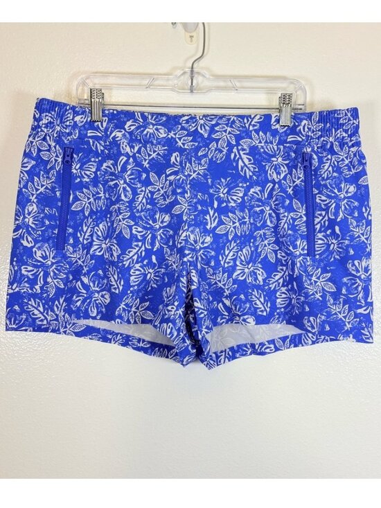 Pants - Blue Floral Athletic Shorts Lined Drawstring Activewear
